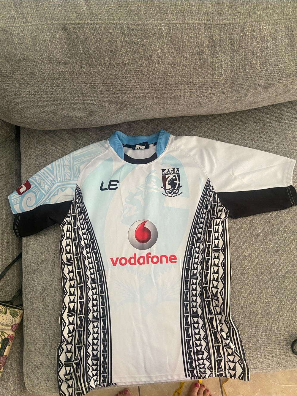 Vodafone Rugby Light Blue and White Athletic Jersey with LE Tag Size S
